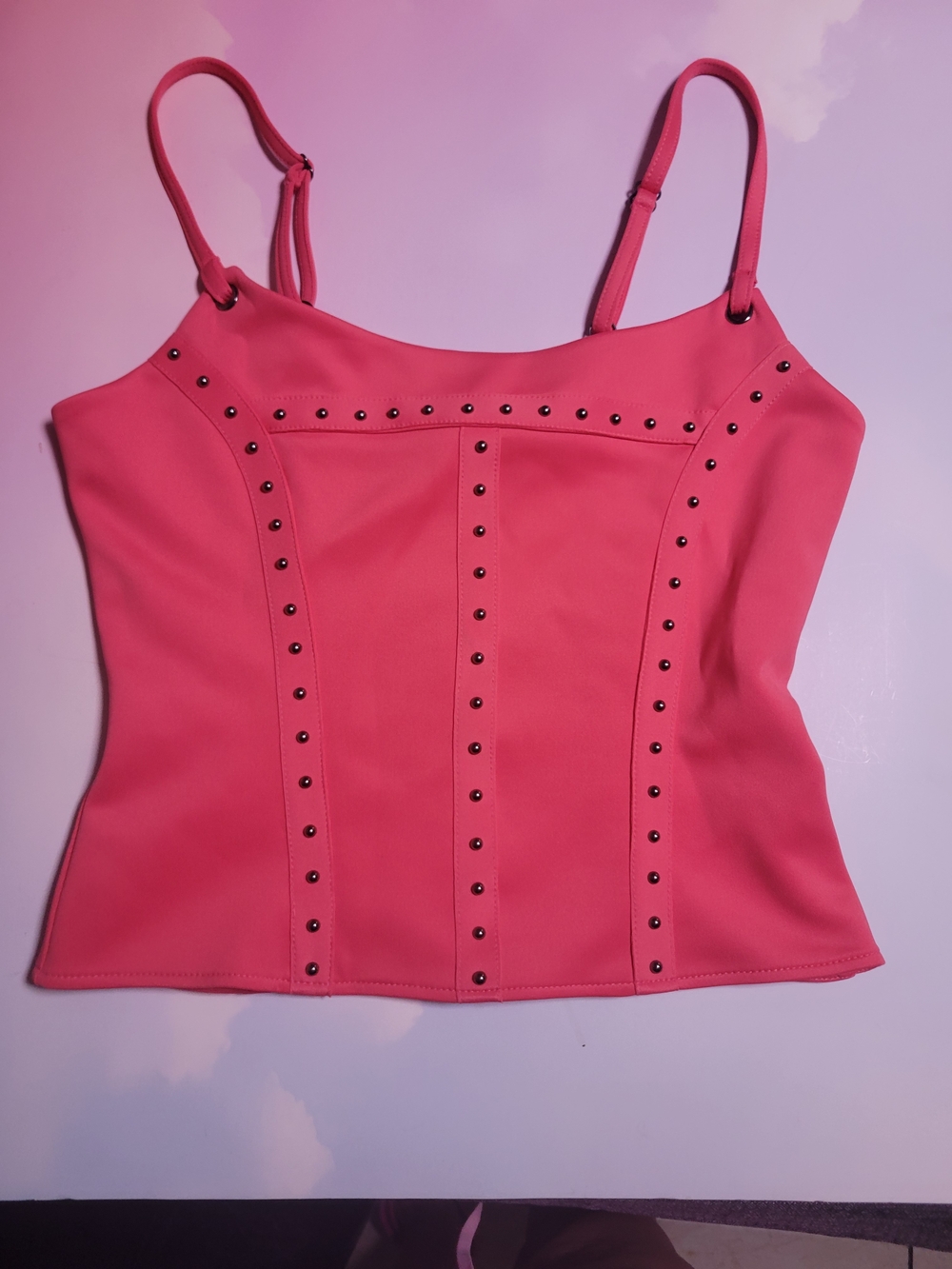 Bebe Pink Studded Cami Top Size Medium Like New - Picture 3 of 8